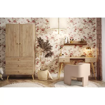 Kinderkleiderschrank mit zwei Türen, 100 cm, NILSA – Eiche Gold/Braun