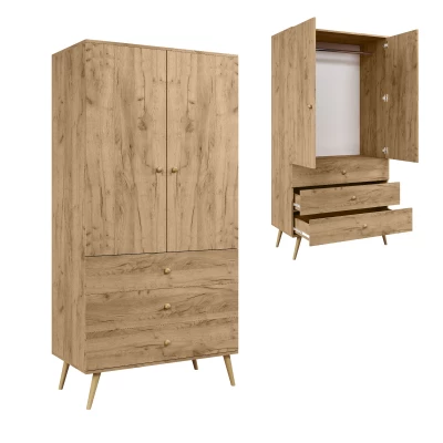 Kinderkleiderschrank mit zwei Türen, 100 cm, NILSA – Eiche Gold/Braun