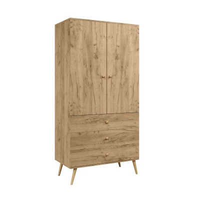 Kinderkleiderschrank mit zwei Türen, 100 cm, NILSA – Eiche Gold/Braun
