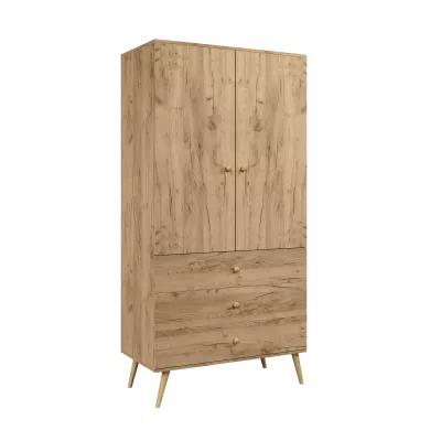 Kinderkleiderschrank mit zwei Türen, 100 cm, NILSA – Eiche Gold/Braun