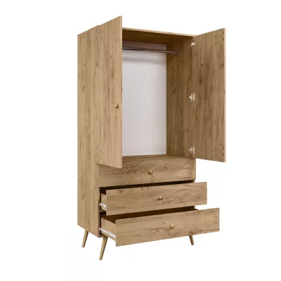 Kinderkleiderschrank mit zwei Türen, 100 cm, NILSA – Eiche Gold/Braun