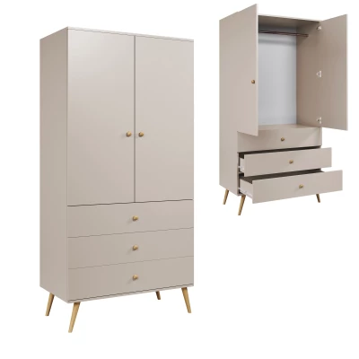 Kinderkleiderschrank mit zwei Türen, 100 cm, NILSA – Kaschmir/Braun