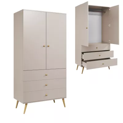 Kinderkleiderschrank mit zwei Türen, 100 cm, NILSA – Kaschmir/Braun