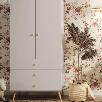 Kinderkleiderschrank mit zwei Türen, 100 cm, NILSA – Kaschmir/Braun