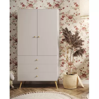 Kinderkleiderschrank mit zwei Türen, 100 cm, NILSA – Kaschmir/Braun