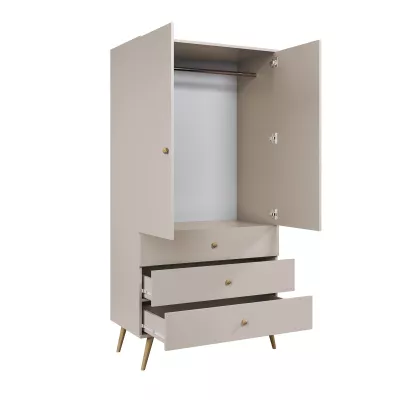Kinderkleiderschrank mit zwei Türen, 100 cm, NILSA – Kaschmir/Braun