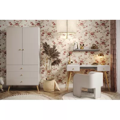 Kinderkleiderschrank mit zwei Türen, 100 cm, NILSA – Kaschmir/Braun