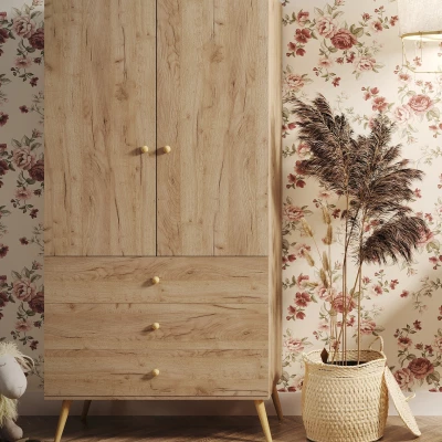 Kinderkleiderschrank mit zwei Türen, 100 cm, NILSA – Eiche Gold/Braun