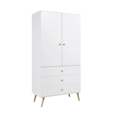 Kinderkleiderschrank mit zwei Türen, 100 cm, NILSA – weiß/braun