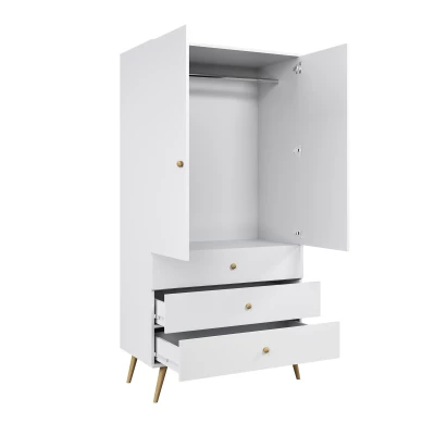 Kinderkleiderschrank mit zwei Türen, 100 cm, NILSA – weiß/braun