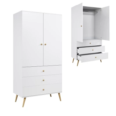 Kinderkleiderschrank mit zwei Türen, 100 cm, NILSA – weiß/braun