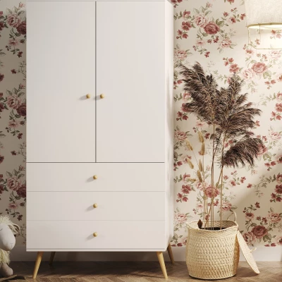 Kinderkleiderschrank mit zwei Türen, 100 cm, NILSA – weiß/braun