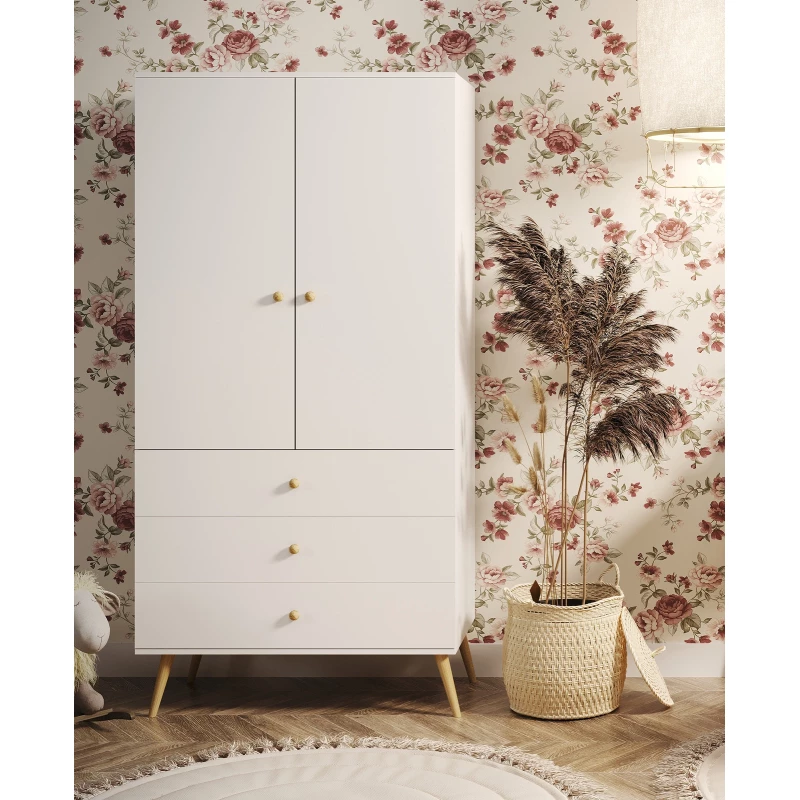Kinderkleiderschrank mit zwei Türen, 100 cm, NILSA – weiß/braun