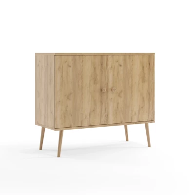 Kommode mit Türen NILSA - Eichenholz, Gold/Braun