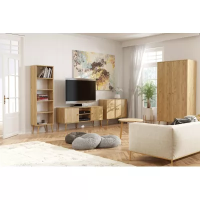 Kommode mit Türen NILSA - Eichenholz, Gold/Braun