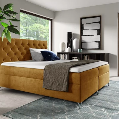 Boxspringbett VENDELIN – 120 x 220 cm, gelb + GRATIS Matratzenauflage