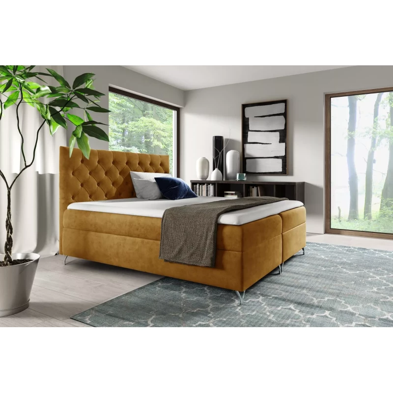 Boxspringbett VENDELIN – 120 x 220 cm, gelb + GRATIS Matratzenauflage
