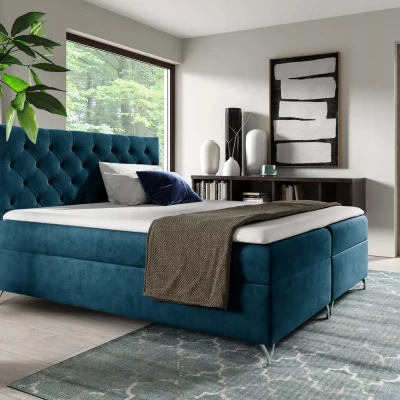 Boxspringbett VENDELIN – 120 x 220 cm, blau + GRATIS Matratzenauflage