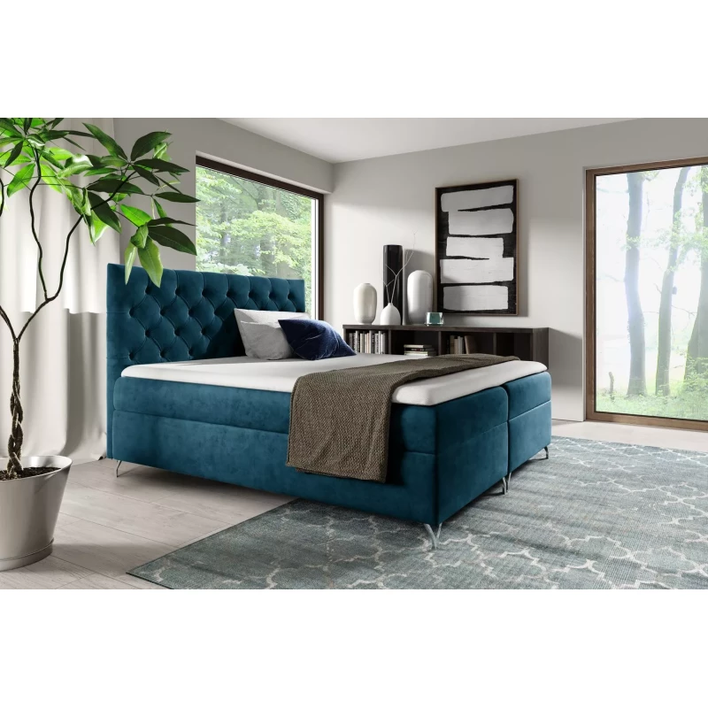 Boxspringbett VENDELIN – 120 x 220 cm, blau + GRATIS Matratzenauflage