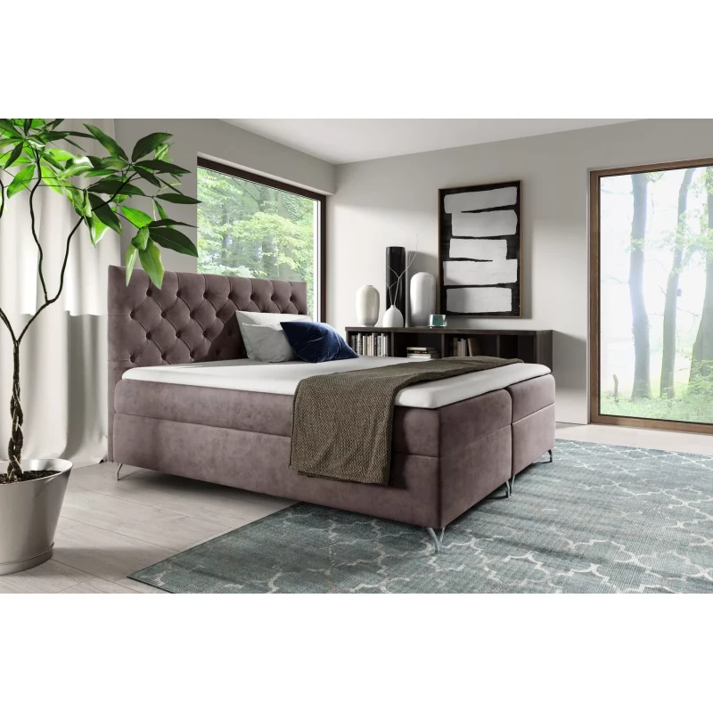 Boxspringbett VENDELIN – 120 x 220 cm, braun, 2 Matratzenauflagen gratis