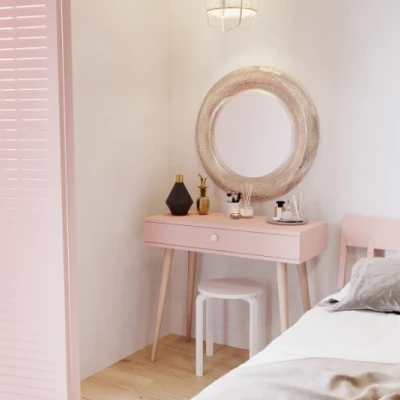 Schminktisch mit Schublade NILSA - rosa/braun