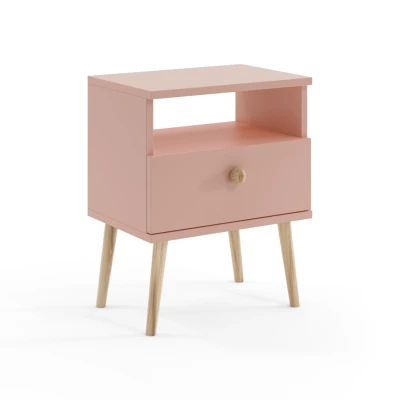 NILSA Nachttisch mit Schublade - rosa/braun