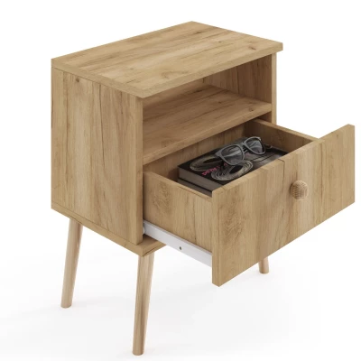 NILSA Nachttisch mit Schublade – Eiche Gold/Braun