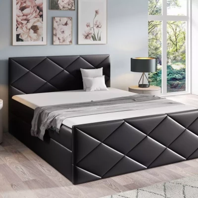 Bett mit Matratze und Lattenrost HALKA – 200 x 220 cm, schwarzes Kunstleder + GRATIS Matratzenauflage