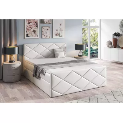 Bett mit Matratze und Lattenrost HALKA – 200 x 220 cm, weißes Öko-Leder + GRATIS Matratzenauflage