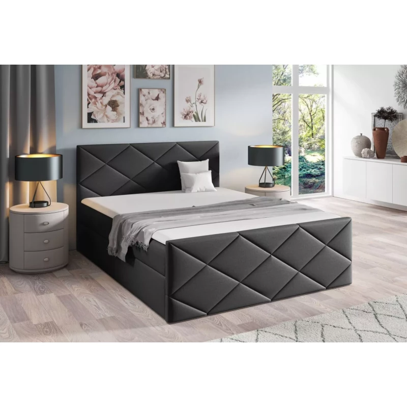Bett mit Matratze und Lattenrost HALKA – 200 x 220 cm, schwarz + GRATIS Matratzenauflage