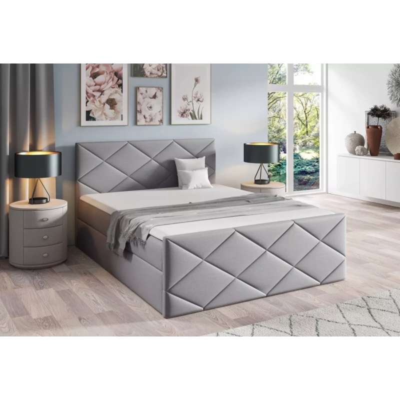 Bett mit Matratze und Lattenrost HALKA - 200x220, grau 2 + Topper GRATIS
