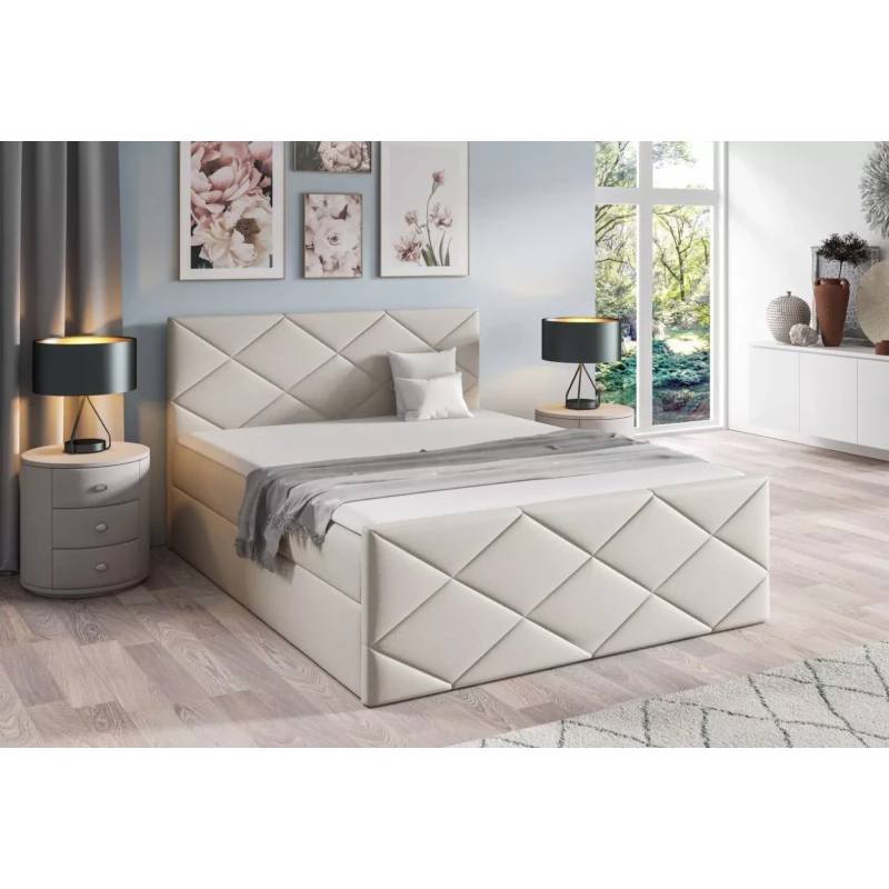 Bett mit Matratze und Lattenrost HALKA - 200x220, beige 1 + Topper GRATIS