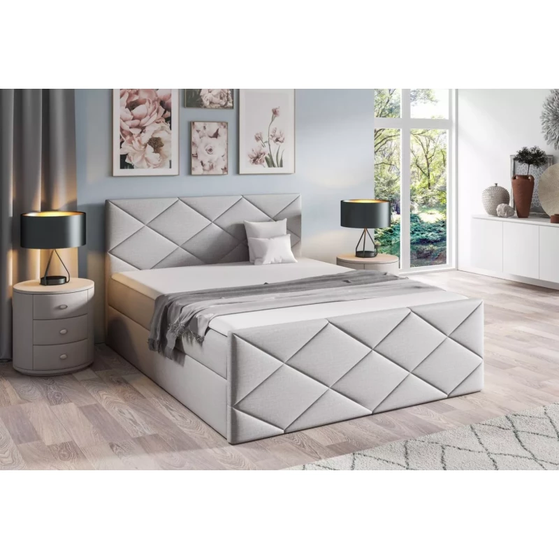 Bett mit Matratze und Lattenrost HALKA - 200x220, hellgrau 1 + Topper GRATIS