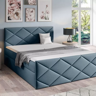 Bett mit Matratze und Lattenrost HALKA - 180x220, blau 2 + Topper GRATIS