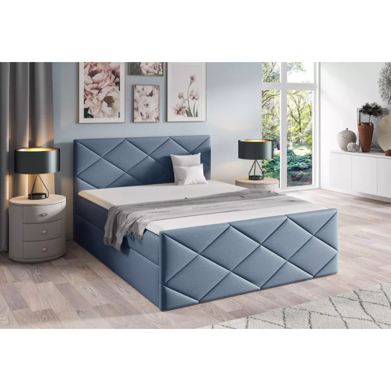 Bett mit Matratze und Lattenrost HALKA - 180x220, grau-blau 1 + Topper GRATIS