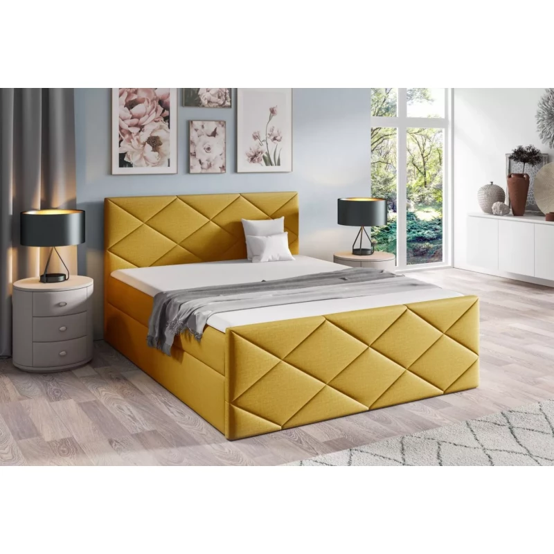 Bett mit Matratze und Lattenrost HALKA - 120x220, gelb 2 + Topper GRATIS