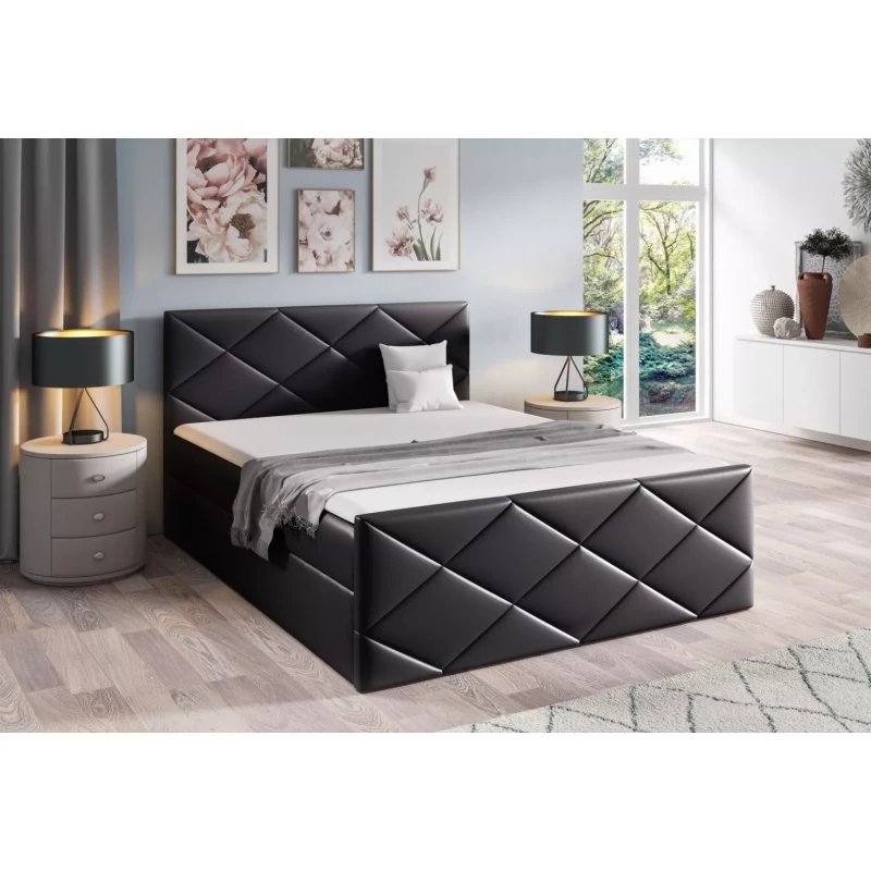 Bett mit Matratze und Lattenrost HALKA – 120 x 220 cm, schwarzes Öko-Leder + GRATIS Matratzenauflage