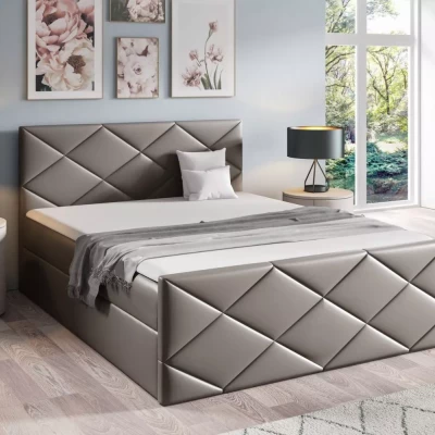Bett mit Matratze und Lattenrost HALKA – 120 x 220 cm, graues Kunstleder + GRATIS Matratzenauflage