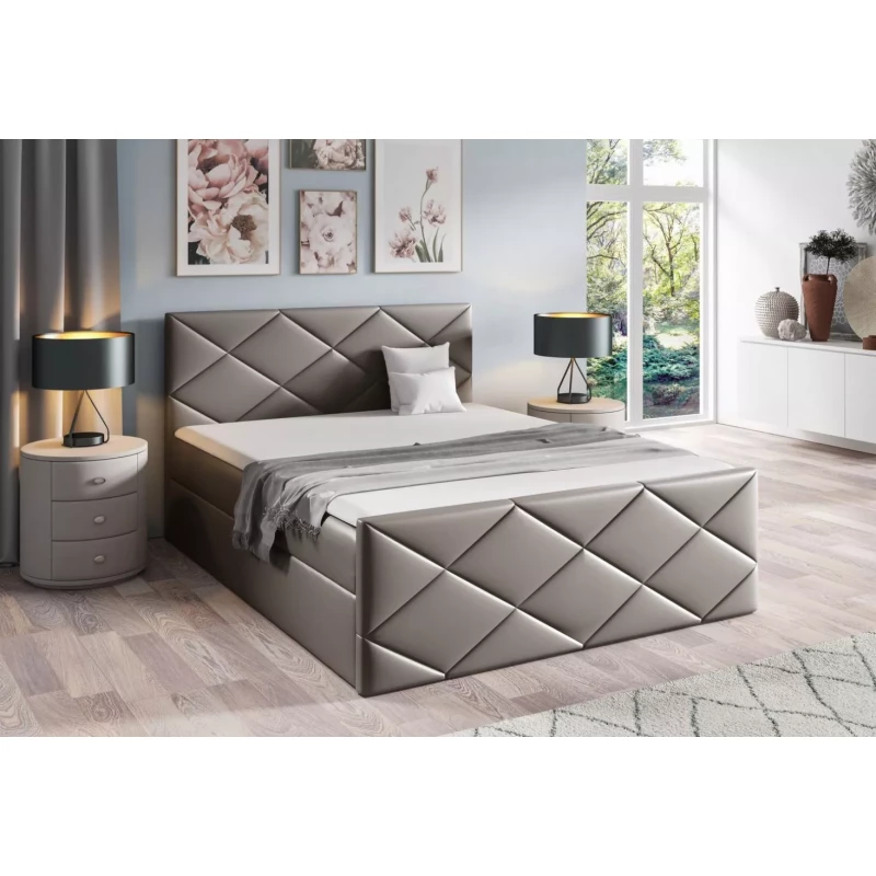 Bett mit Matratze und Lattenrost HALKA – 120 x 220 cm, graues Kunstleder + GRATIS Matratzenauflage