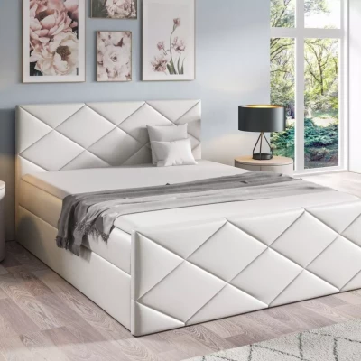 Bett mit Matratze und Lattenrost HALKA – 120 x 220 cm, weißes Öko-Leder + GRATIS Matratzenauflage