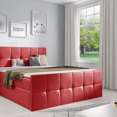 Einzelbett CHLOE – 120 x 220 cm, rotes Öko-Leder + GRATIS Matratzenauflage