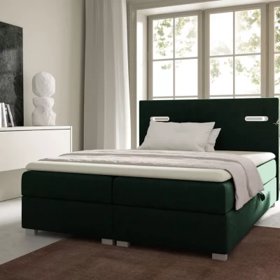 Polsterbett MIRONA 200x220 mit LED-Beleuchtung – Flaschengrün + GRATIS Matratzenauflage