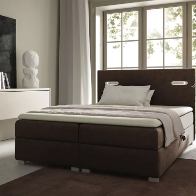 Polsterbett MIRONA 180x220 mit LED-Beleuchtung – braun + GRATIS Matratzenauflage