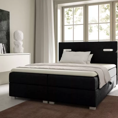Polsterbett MIRONA 140x220 mit LED-Beleuchtung – schwarz + GRATIS Matratzenauflage