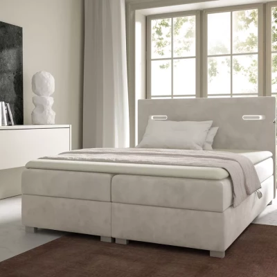 Polsterbett MIRONA 120x220 mit LED-Beleuchtung – beige + GRATIS Matratzenauflage