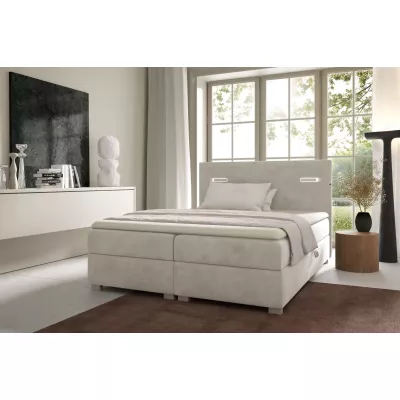 Polsterbett MIRONA 120x220 mit LED-Beleuchtung – beige + GRATIS Matratzenauflage