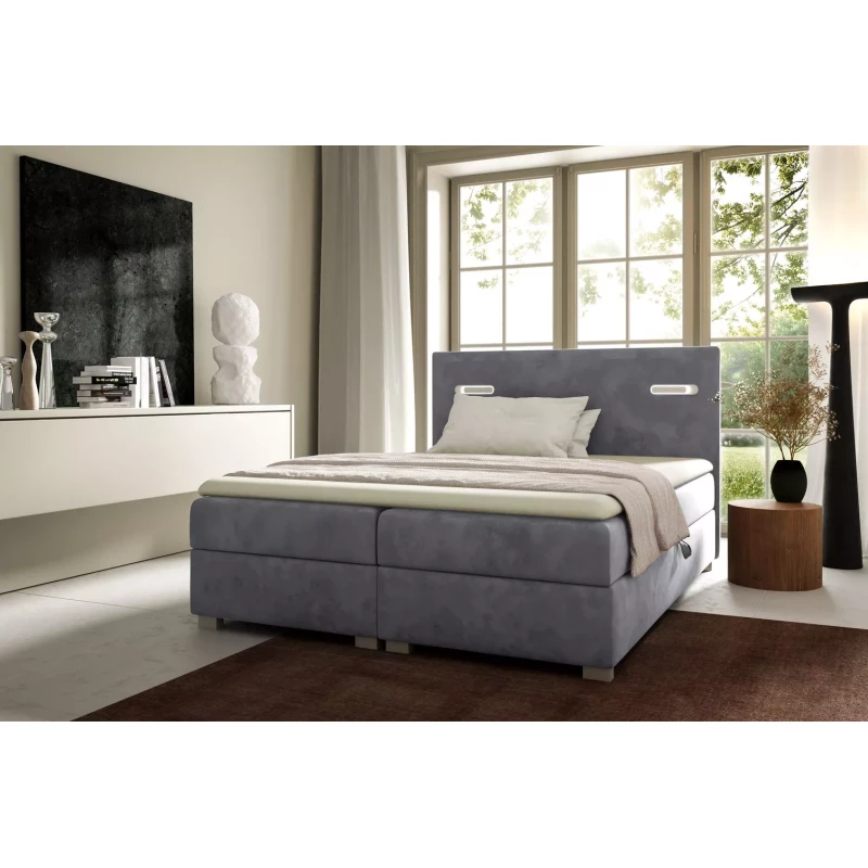 Polsterbett MIRONA 120x220 mit LED-Beleuchtung – grau + GRATIS Matratzenauflage