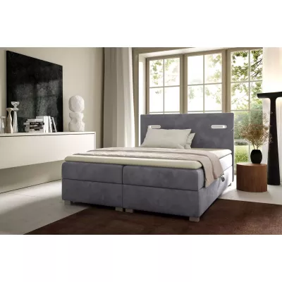Polsterbett MIRONA 120x220 mit LED-Beleuchtung – grau + GRATIS Matratzenauflage