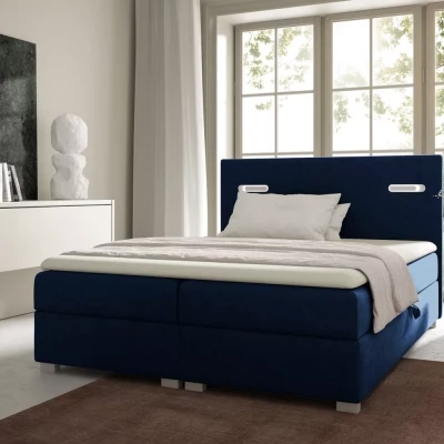 Polsterbett MIRONA 120x220 mit LED-Beleuchtung – Dunkelblau + GRATIS Matratzenauflage