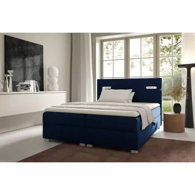 Polsterbett MIRONA 120x220 mit LED-Beleuchtung – Dunkelblau + GRATIS Matratzenauflage